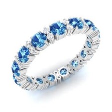 1.95 Ct Natural Topaz  Diamond Wedding Eternity Band 925 Sterling Silver