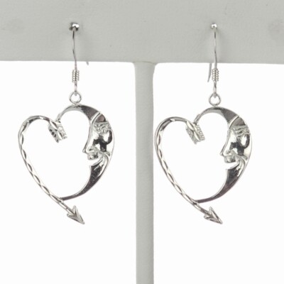 925 massiv Sterling Silber süßer Mond, Pfeil Herz Ohrringe, Diamantschliff
