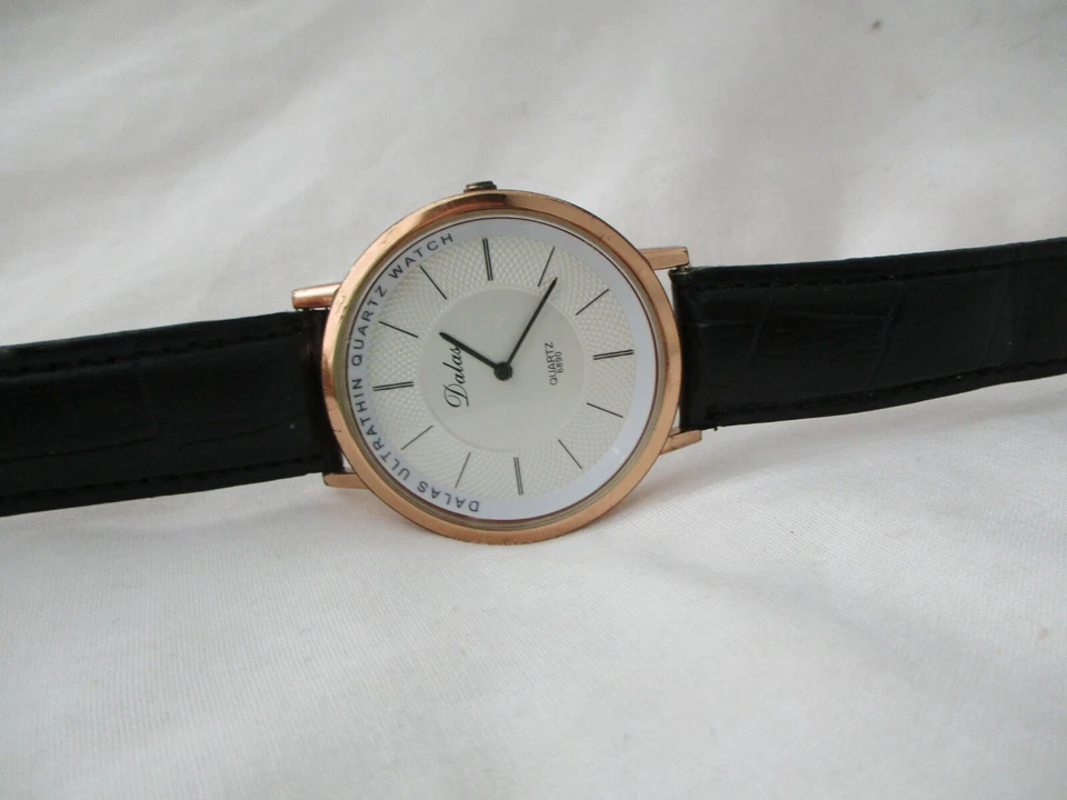 Dalas Watch Black Leather Buckle Band Silver & Rose Gold Tone Round Face - Image 4 of 4