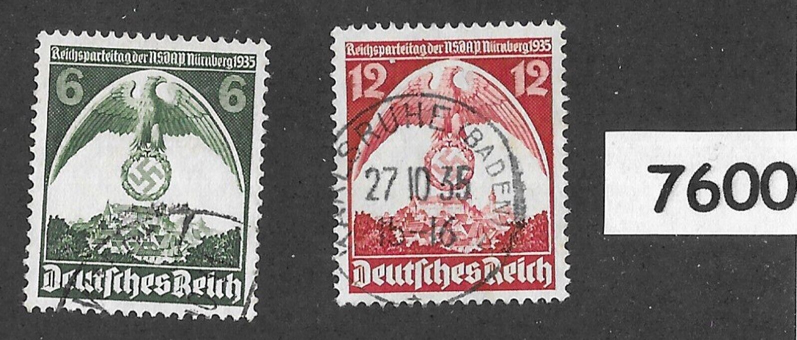 #7600   Stamp set 1935 Nuremberg party congress Third Reich Germany Sc 465-466