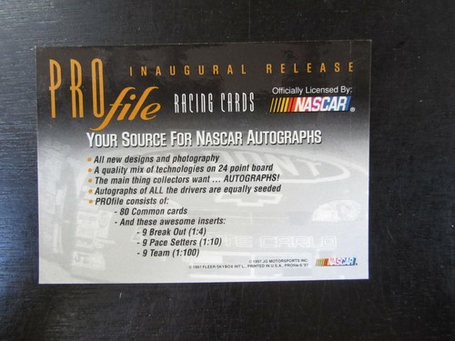 1997 Fleer Pro File Sample Promo Jeff Gordon Card (B17) - Picture 2 of 2