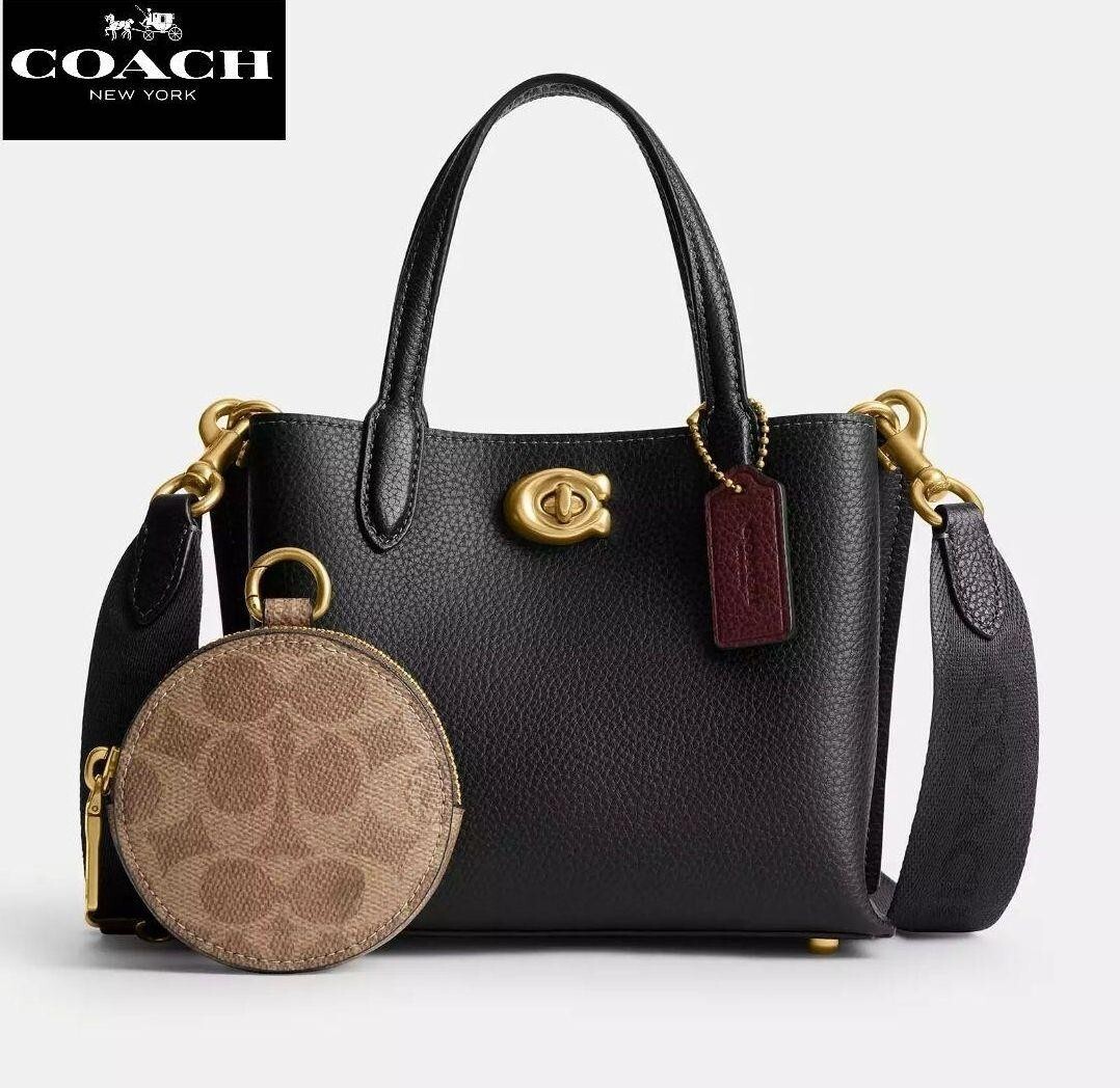 COACH Willow Tote Bag 18 with pouch Black Multi CW549 Outlet NEW