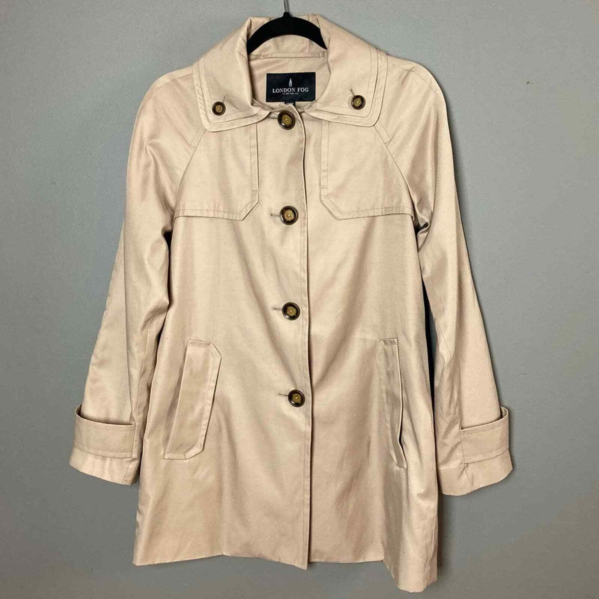 London Fog Trench Coat XS hood Short Classic Preppy Old Money