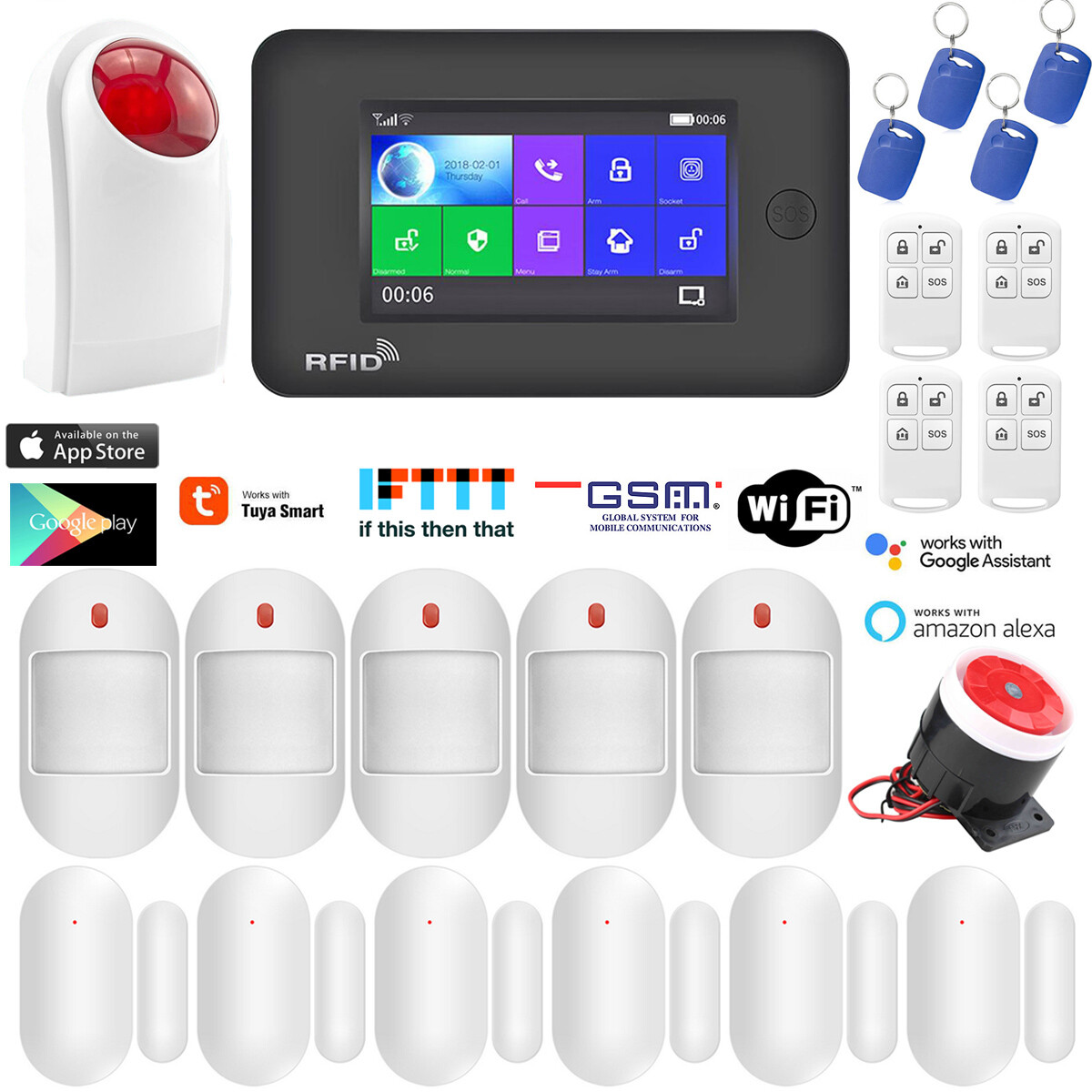 O16 Tuya Alex WiFi APP GSM GPRS Wireless Home Security Alarm System+Strobe Light