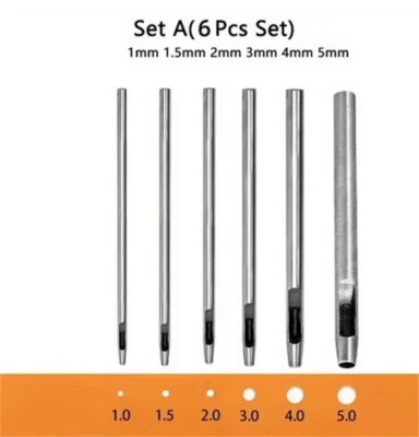 ASTER 6 Stück Locheisen Set 1 mm /1,5mm /2mm /3mm /4mm /5mm Leder Stanzwerkzeug Set