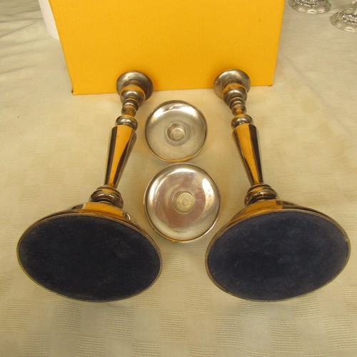 VTG PAIR SILVER PLATE CANDLESTICKS, WITH CANDLE WAX CATCHER INSERTS 12" - Picture 4 of 4