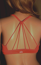 Alo Yoga Sports Bra Size S Neon Orange Strappy back Ruched Center Brand New