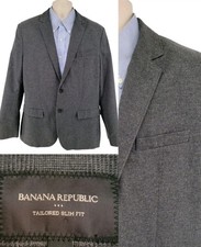 Banana Republic Tailored Slim Fit Gray Plaid Cotton Sport Coat Blazer Mens 44L