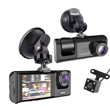 Dash Cam W/ IR Night Vision Loop Recording & 2" IPS Screen 1080P 3 Camera