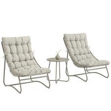 Outsunny Garden Bistro Set, Bistro Table and Chairs w/ Cushions, Light Grey