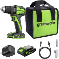 GREENWORKS 24V 1/2" Brushless Cordless 400 in-lbs Drill Driver, Green,black
