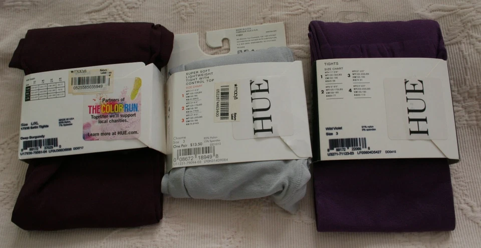 Meia-calça apertada leve HUE nova na caixa tamanho 3 (L/XL) cinza roxo violeta US$ 3,99 CADA! - Imagem 2 de 2