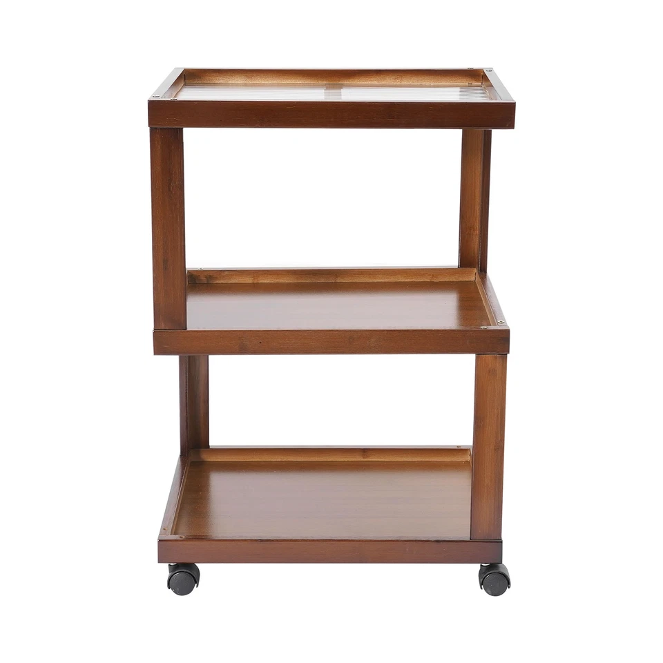 3-Tier Dark Brown Wood Nightstand End Table for Small Spaces with Open Storage - Image 4 of 4