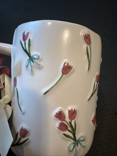 Rae Dunn APRIL SHOWERS BRING MAY FLOWERS Shabby Chic Mug Floral Tulips NEW - Picture 4 of 5