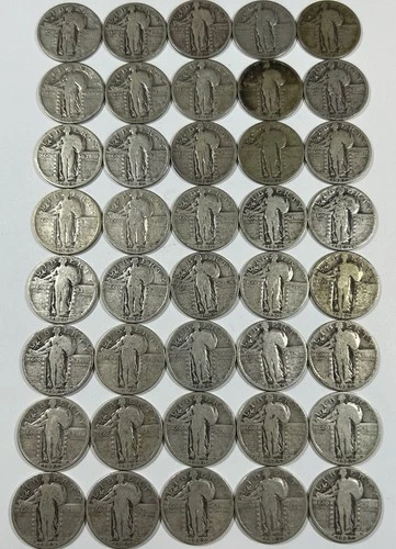 Standing Liberty Silver Quarter Roll Of 40 $10 Face Value Full Dates Under Melt