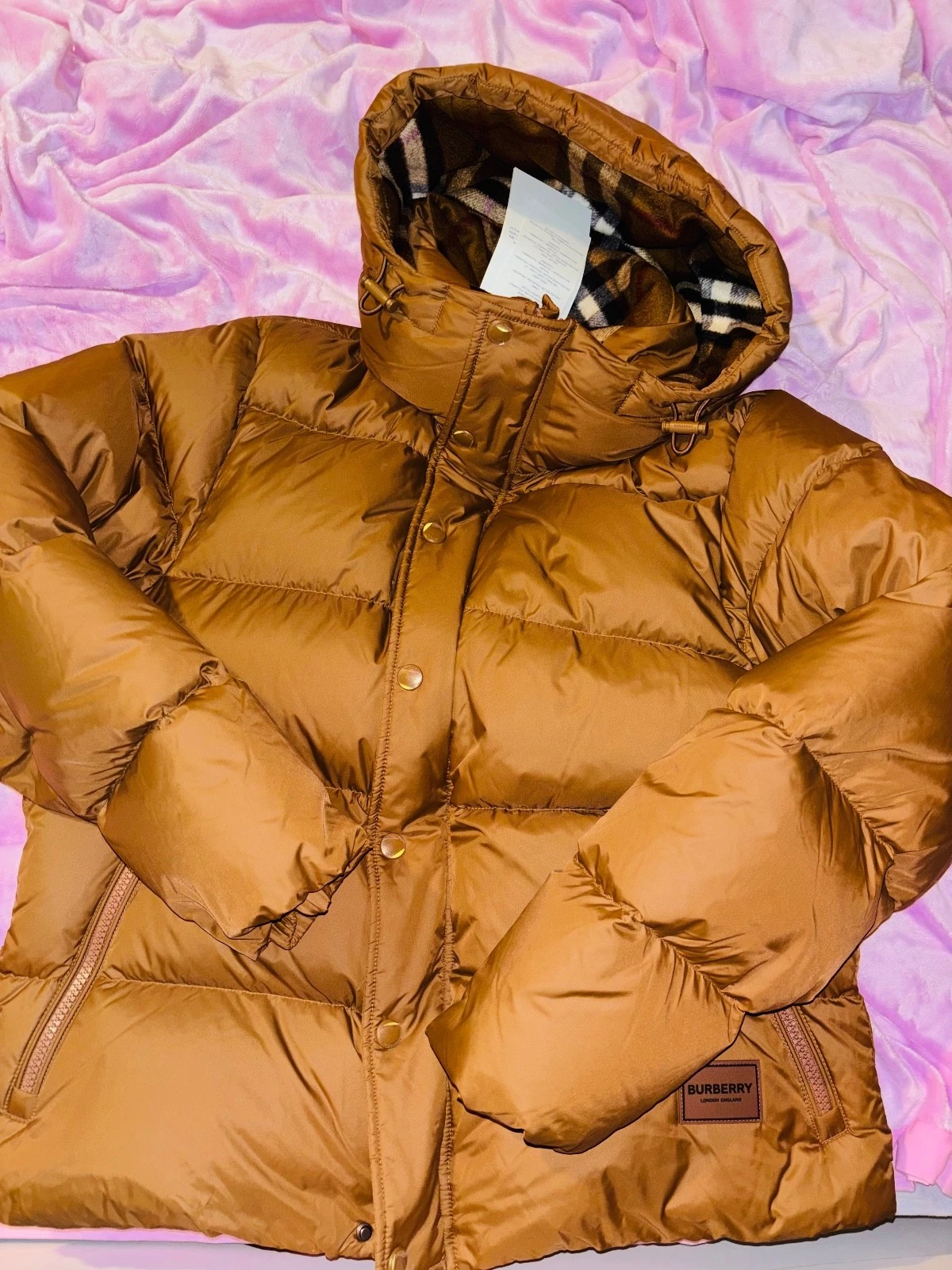 Burberry — NWT Burberry Halsby Hooded Check Down Jacket Dark Birch Brown Size XL