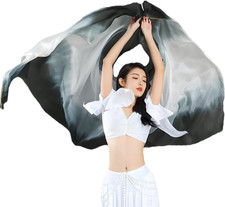 Women Real Silk Belly Dance Silk Veils Professional Oriental Halloween Stage Per