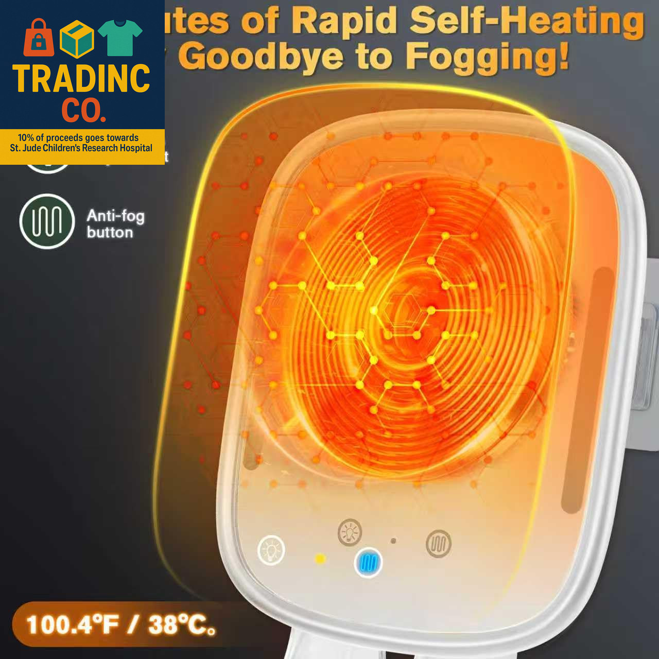 Heated Shower Mirror Fogless for Shaving with Light, Rechargeable Battery, Detac