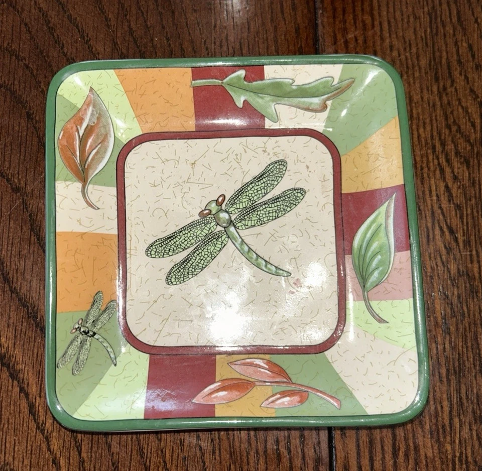 Dragonfly Replacement Tray PartyLite 5" sq. Nature's Pillar Tray P7583 Retired. - Image 3 of 4