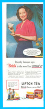 Dorothy Lamour movie star celebrity Lipton Tea beverage print ad 1944 WWII era