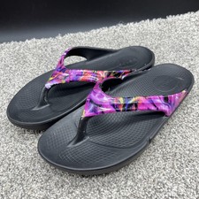 OOFOS OOLALA Thong Sandals Women  s Side 10 Black Abstract Purple Limited Ed.