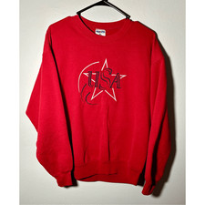 Vtg Patriotic USA America Fireworks Stars Red Crewneck Pullover Sweatshirt Sz L