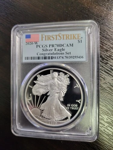 PR70 2020-W DCAM American Silver Eagle PCGS Blue Label Congratulations Set Coin