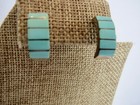 Signed G K  Sterling Silver Inlay TURQUOISE Stud EARRINGS 3/4" Long & 1/4" Wide — photo 2