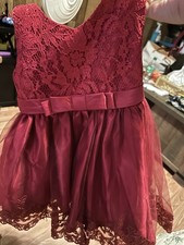 Girls Burgundy Lace Formal Flower Girl Dress with Bow, Size 3t