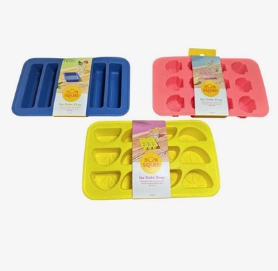 Sun Squad Silicone Ice Cube Trays Set Of 3 - Blue, Yellow & Pink