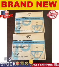 No7 Biodegradable Waterproof Mascara & Make-up removing Wipes 60Ct ech box| 2 PK