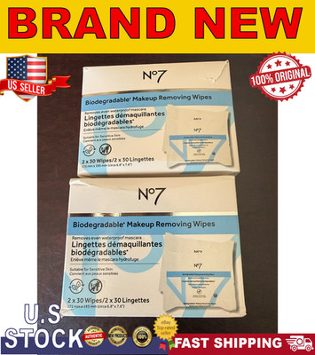 No7 Biodegradable Waterproof Mascara & Make-up removing Wipes 60Ct ech box| 2 PK
