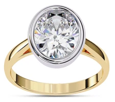 2.40 Ct Oval Cut Lab Grown Diamond Bezel Set Solitaire Engagement Ring 14K Gold