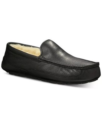 UGG Ascot Leather Casual Foam Footbed Wool Blend Slippers Men's 8 Black Slip On