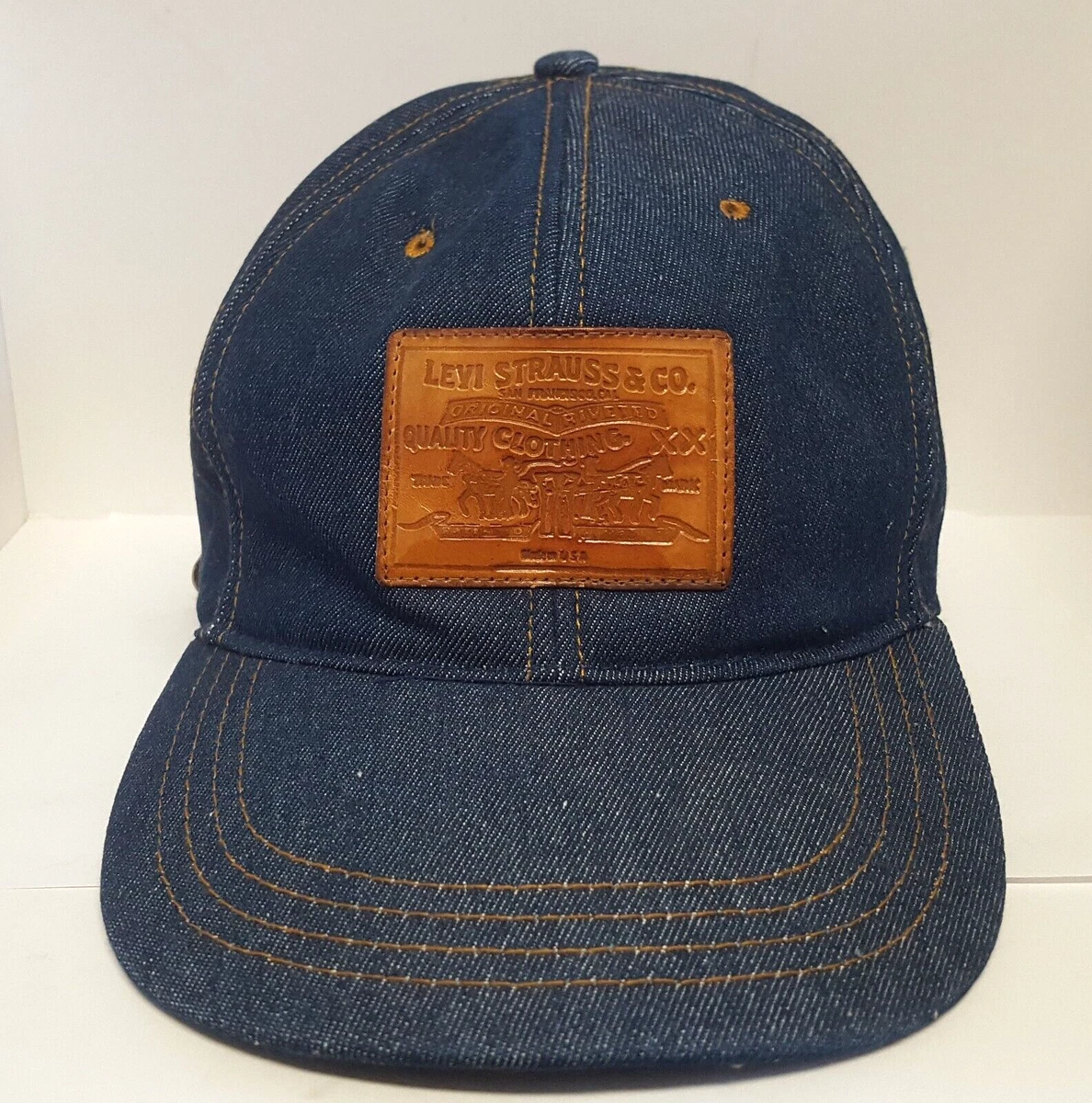 Levis Denim Hat Leather Patch Adjustable Strap Vintage Cap No Tab