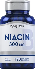 Niacin 500mg | 120 Capsules | With Flushing | Non-GMO | by Piping Rock
