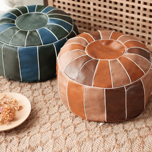 Handmade Moroccan Leather Footstool Pouffe Pouf DIY Round Ottoman f/ Home Decor - Photo 1/17