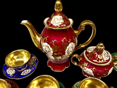 Czech Porcelain Coffee Set Haas & Czjzek Schlaggenwald Cups & Saucers Harlequin - Picture 16 of 23