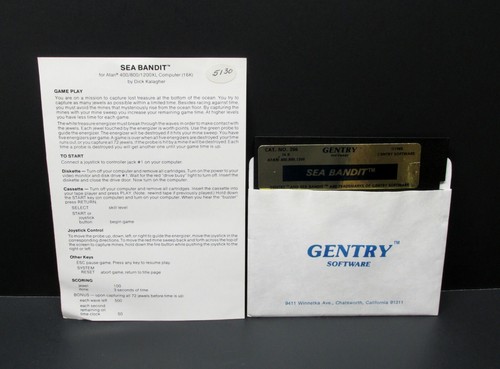SEA BANDIT, Atari 400 / 800 / 1200XL, Disco 5.25" 16K, Gentry 1983, Nunca Usado - Imagen 2 de 5