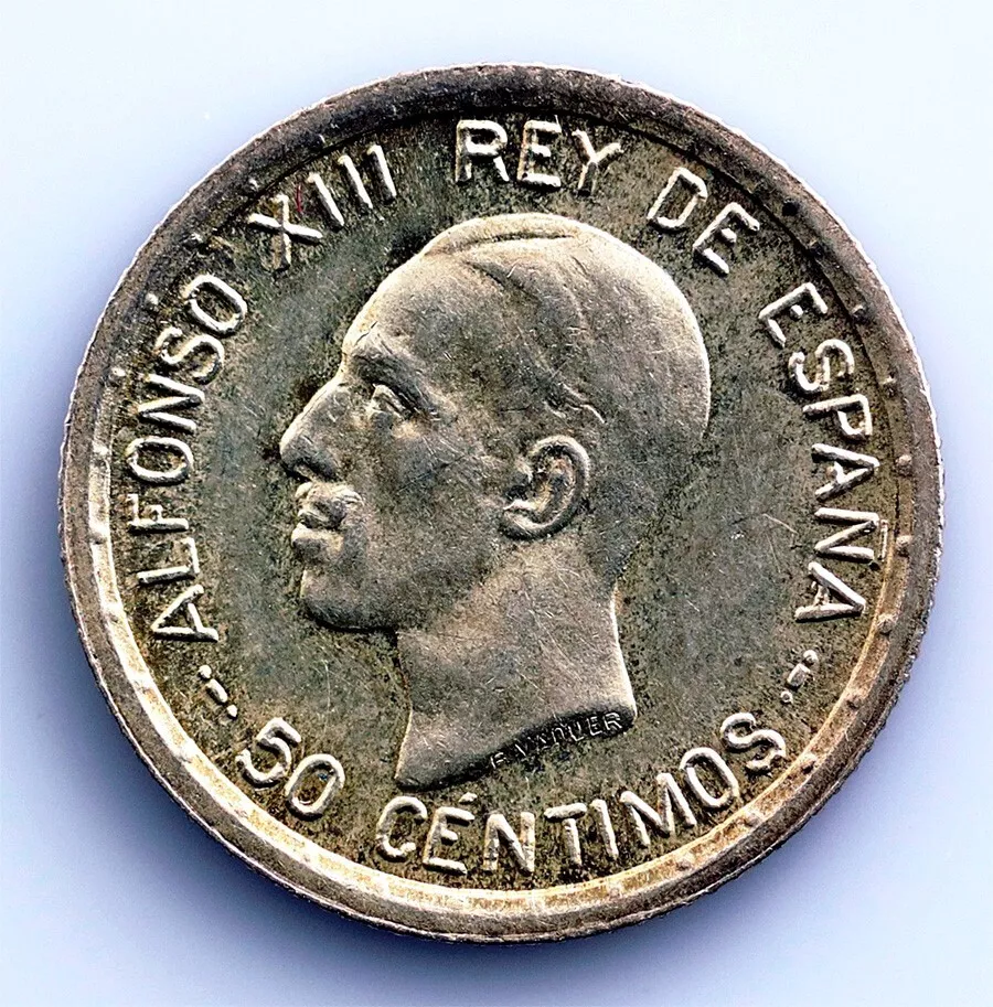 Spain-Alfonso XIII 50 Cents 1926 Sc UNC Silver 0.0882oz Shine Original