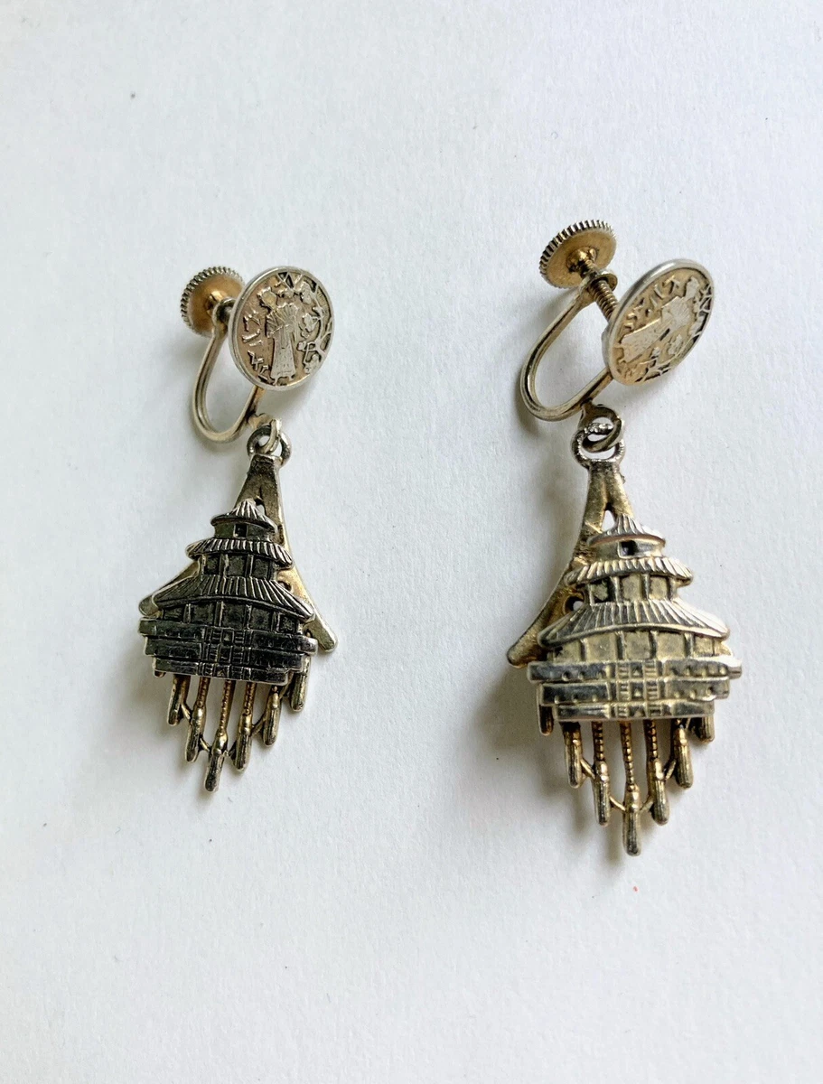 Pagoda sterling silver earrings deals