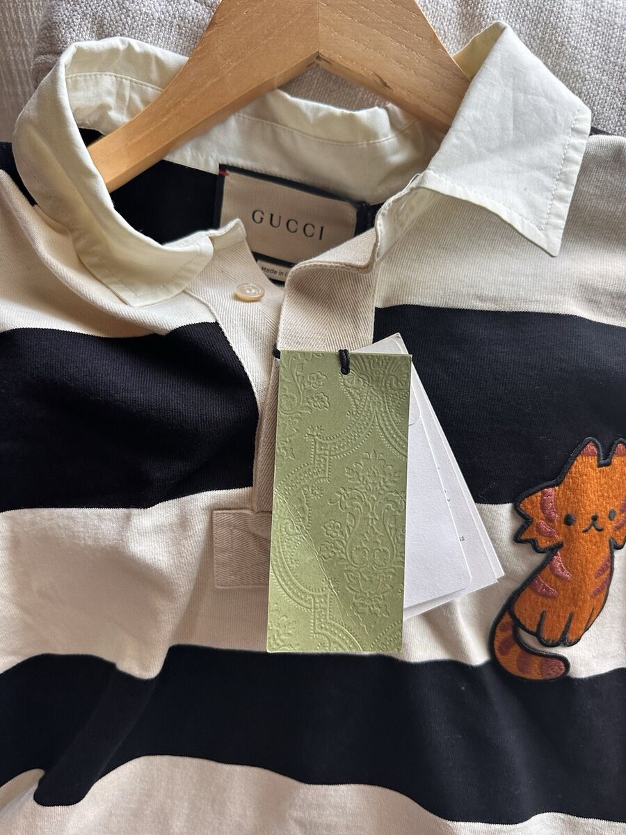 NWT Gucci X Pikarar Collaboration Striped Jersey Polo Black NWT Gucci X Pikarar Collaboration Striped Jersey Polo Black