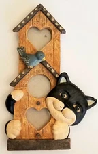 Vtg Figi Graphics 1995 10.5” Picture Frame Cat On Bird House Holds 3 Pictures