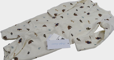 NWT Ralph Lauren Bear Print 6M Cotton Light Beige Snap On Bodysuit One Piece RL
