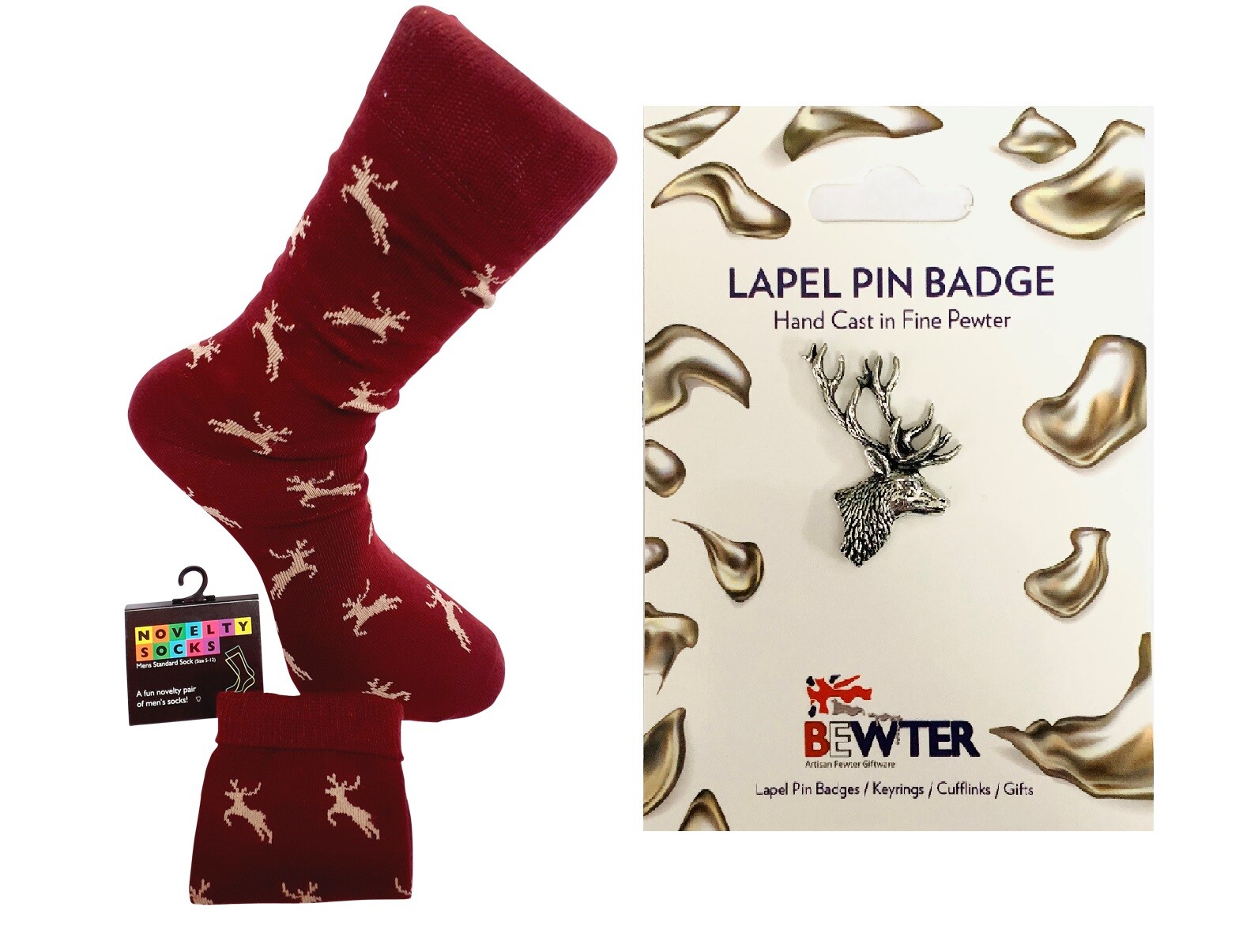 SAOLA Coppia di calze uomo STAG in cotone premium. E o un distintivo spilla bavero cervo A21 SK2