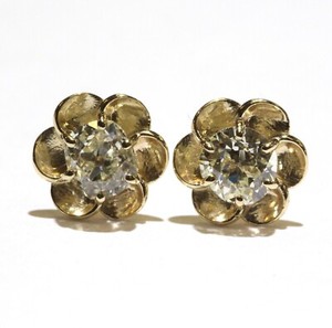 New GIA 14k yellow gold 1.62ct round diamond Flower stud earrings Natural