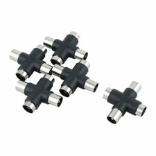 5 Pcs DVB-T TV PAL 2 Male to 2 Female T Antenna RF Adapter Connector Black