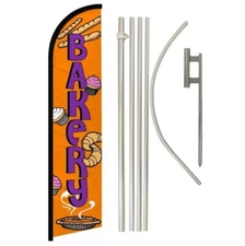 Bakery Orange Advertising Windless Banner Flag & Flag Pole Kit & Ground Spike