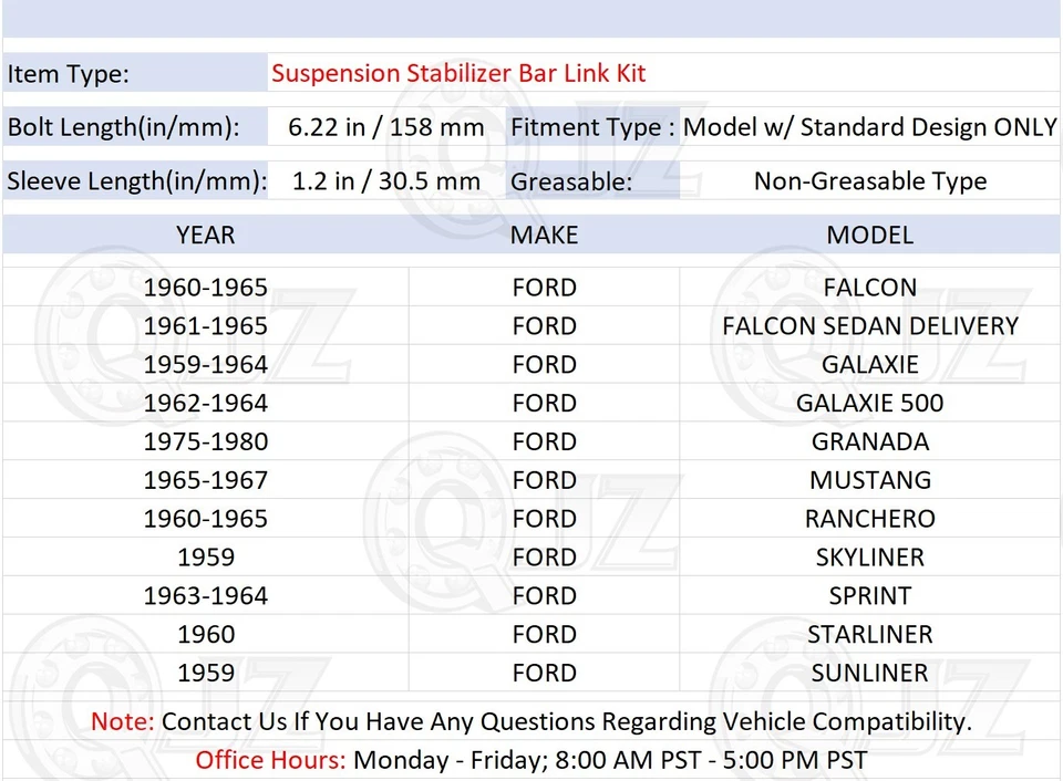[FRONTAL (Quantidade.1)] Kit de reparo de link de barra estabilizadora X5255 K5255 para 1959 Ford Skyliner - Imagem 2 de 4