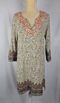 Lucky Brand Dashiki Shift Dress Embroidered Embellished Boho Women's sz Medium 